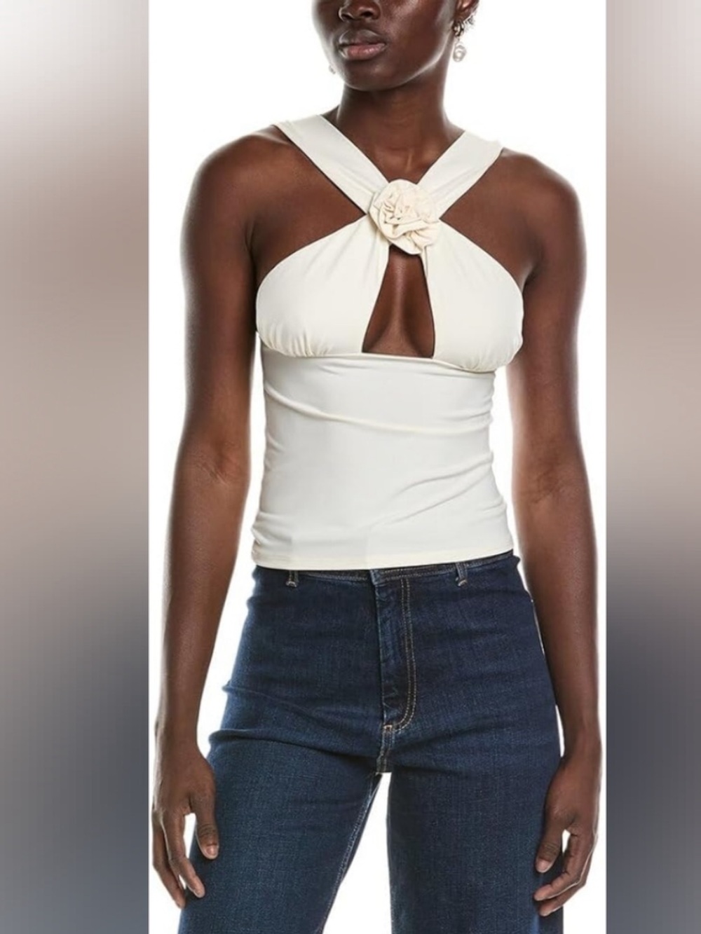 WeWoreWhat Cream Halter Top with Rose Accent